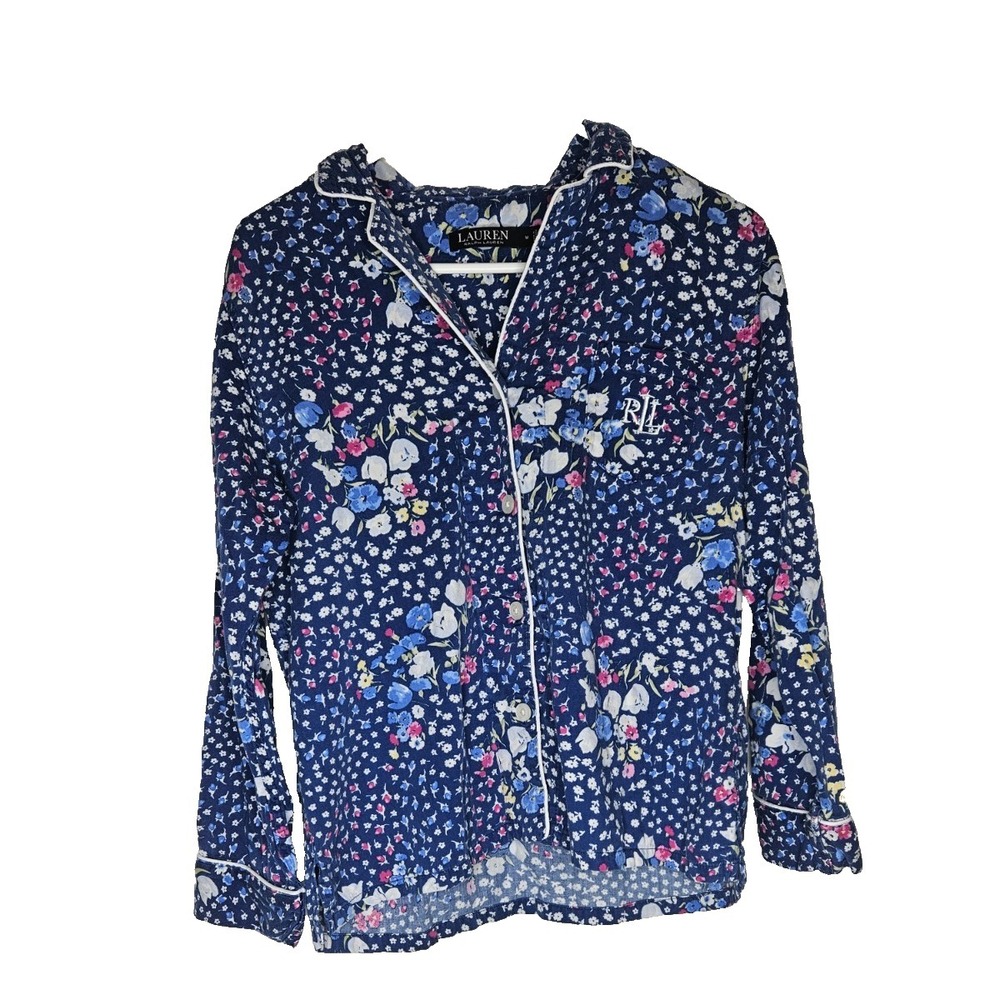 Lauren Ralph Lauren Floral Pajama Set Blue Cotton Sleepwear Womens M